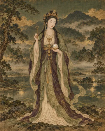 七面天女（七面大明神）を題材にした全身の創作画
