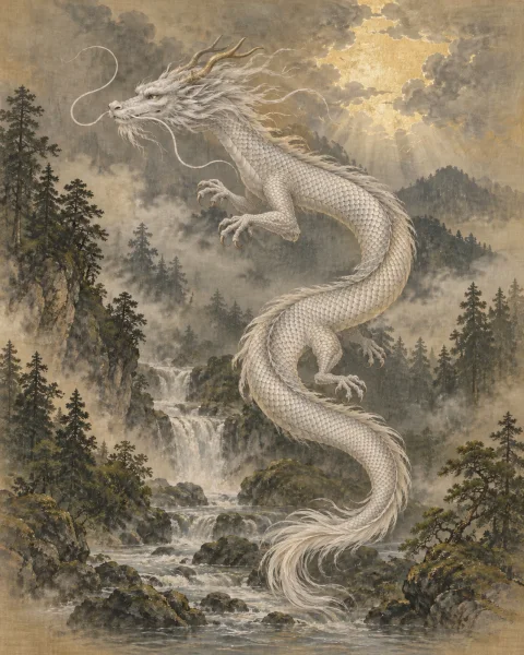 高龗神を題材に龍の全身を描いた創作画