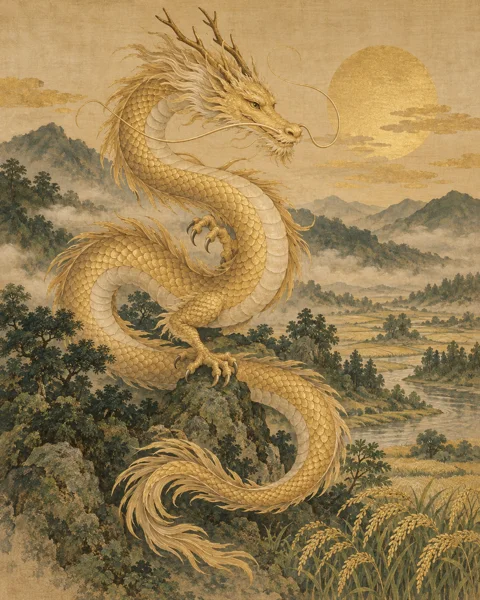 金龍神を題材に龍の全身を描いた創作画