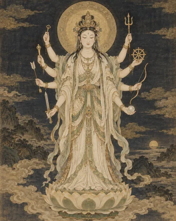 八臂辨財天のお姿を表したAIによる創作画