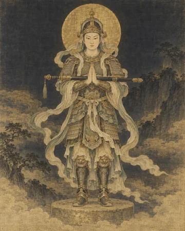 韋駄天のお姿を表したAIによる創作画